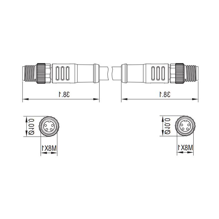 M8 4Pin male/male、Double ended pre cast PVC shield non flexible cable、EtherCat network cable、Green sheath、0C3003-XXX