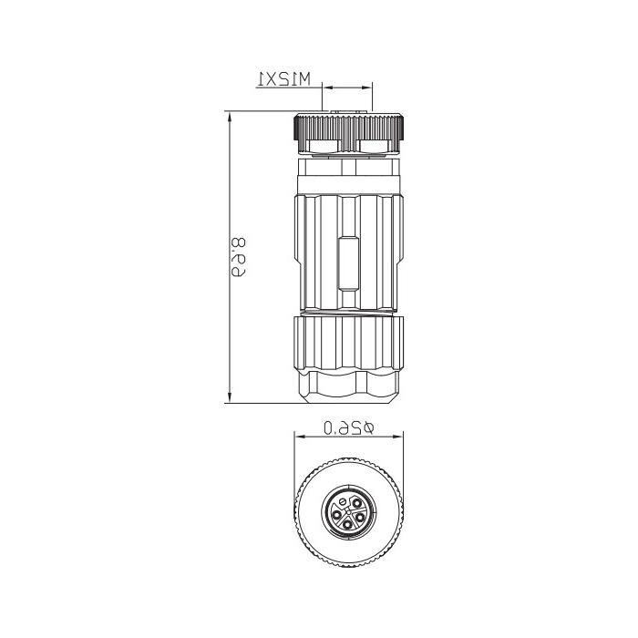 M12 5Pin、L-coded、母头直型、螺钉连接、64L001 