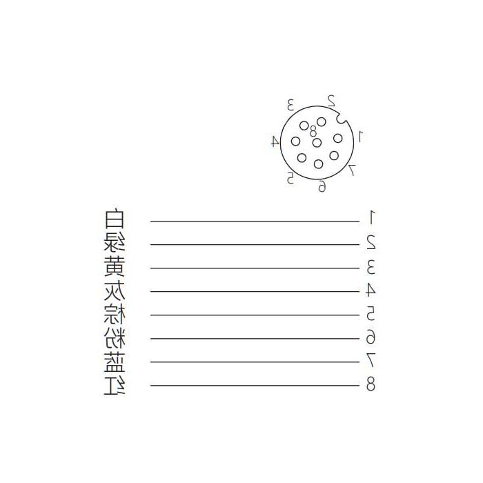 M12 8Pin、母头90°、单端预铸PUR柔性电缆、黑色护套、64S441-XXX