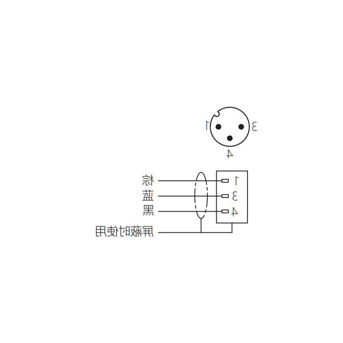 M12 3Pin、公头90°、单端预铸PVC非柔性电缆、带屏蔽、灰色护套、64S507-XXX